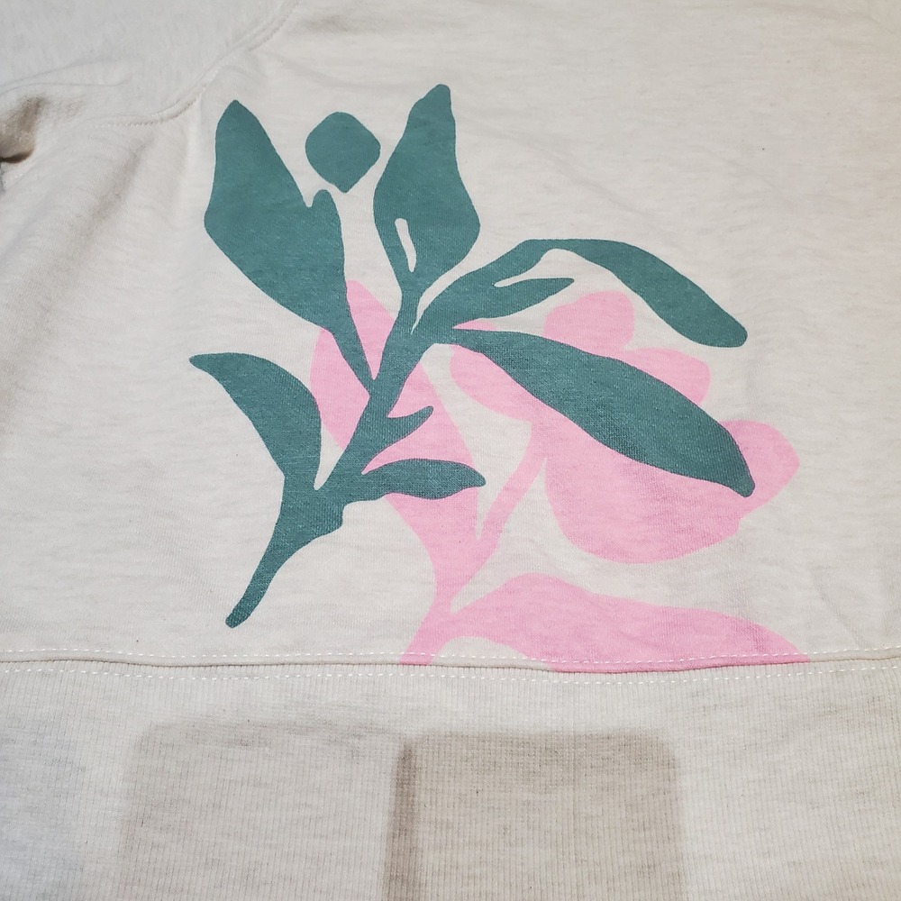 Daily Practice by Anthro Slim Fit Hoodie 74 Floral Graphic Heather Oatmeal S - Picture 4 of 16